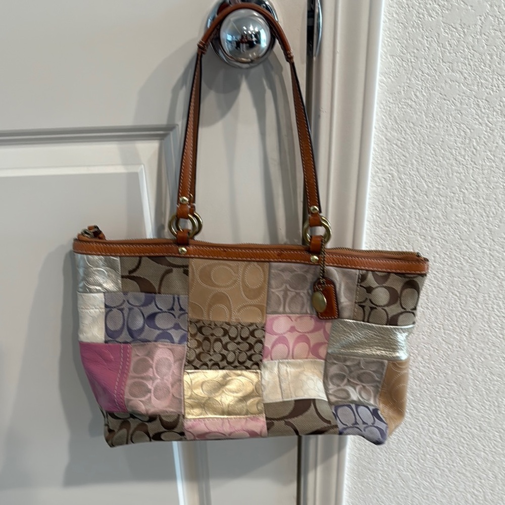 Coach pink patchwork tote